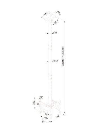 Soporte doble televisión techo negro de 24" a 42"