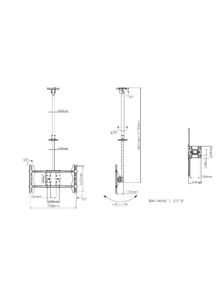 Soporte techo televisión giratorio de 55" a 70"