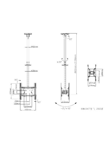 Soporte doble televisión techo blanco de 32" a 55"